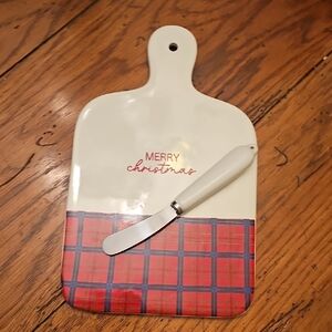 Christmas Plaid Cheese Board with Spreader